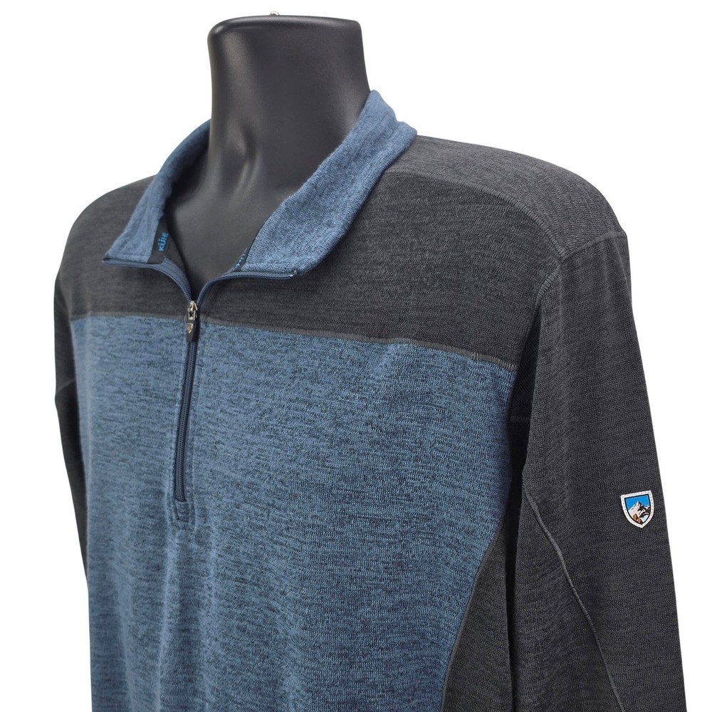 KUHL Ryzer Men's Large Blue/Gray Long Sleeve 1/4 Zip Performance Pullover Shirt - Picture 2 of 9